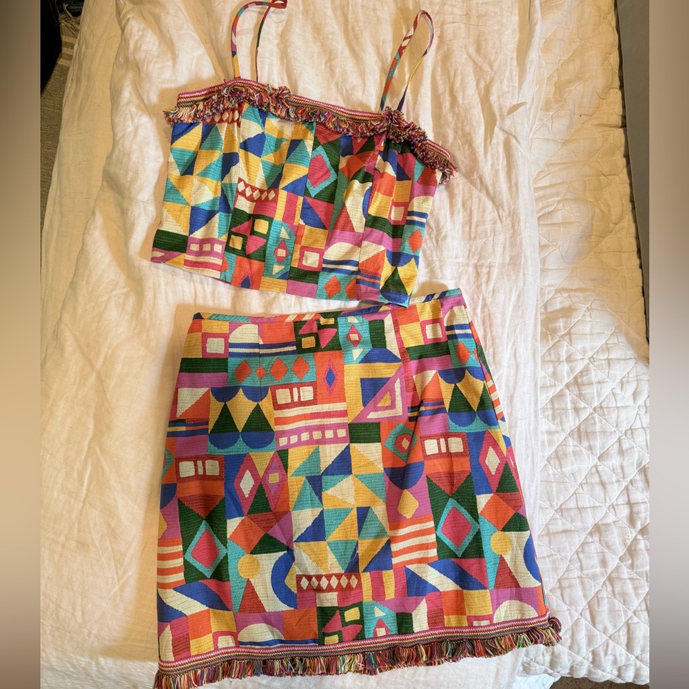 ANTONIO MELANI Geometric Fringe Mini Skirt Set